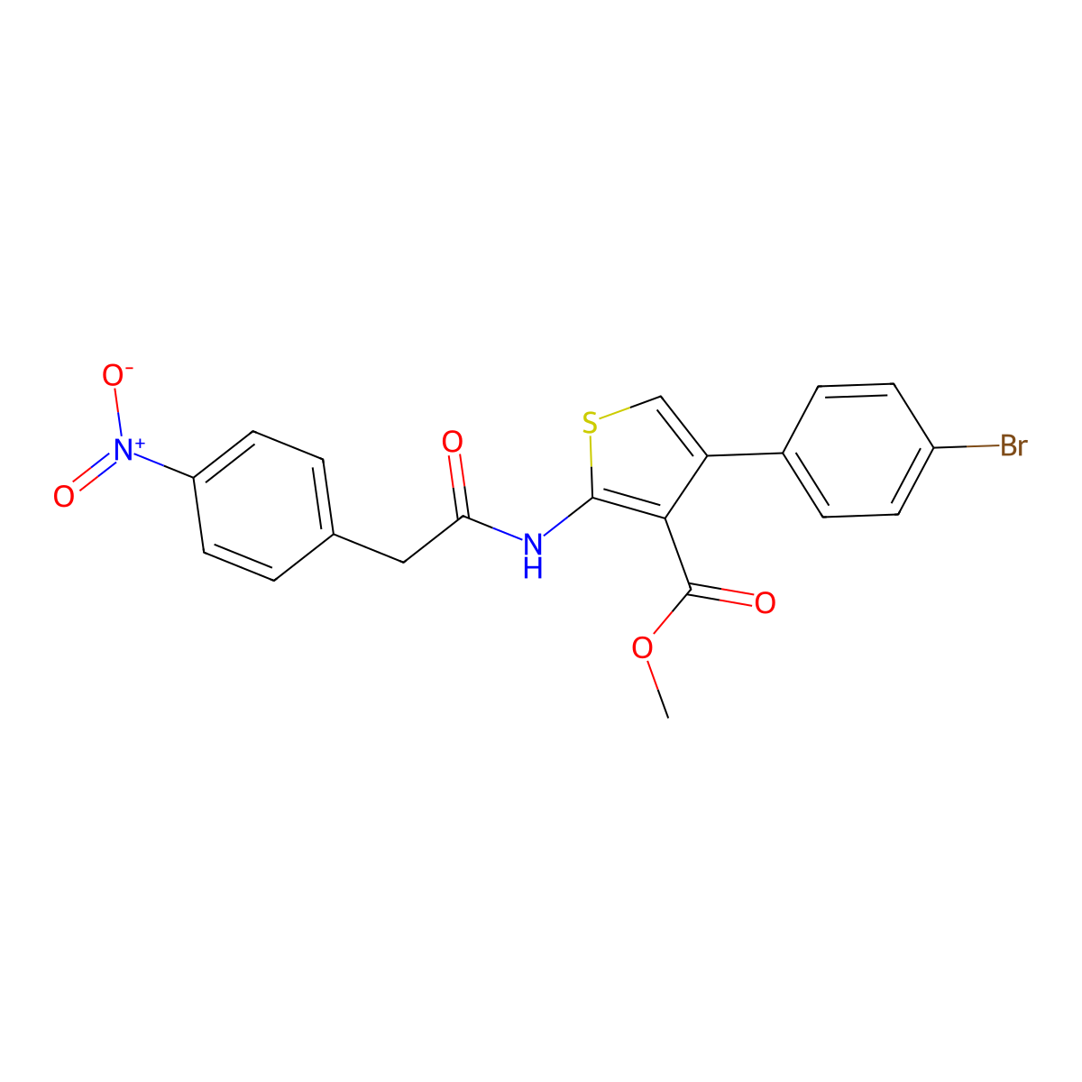 Methyl 4-(4-bromophenyl)-2-[({4-nitrophenyl}acetyl)amino]-3-thiophenecarboxylate molecular structure, CAS 546069-11-8