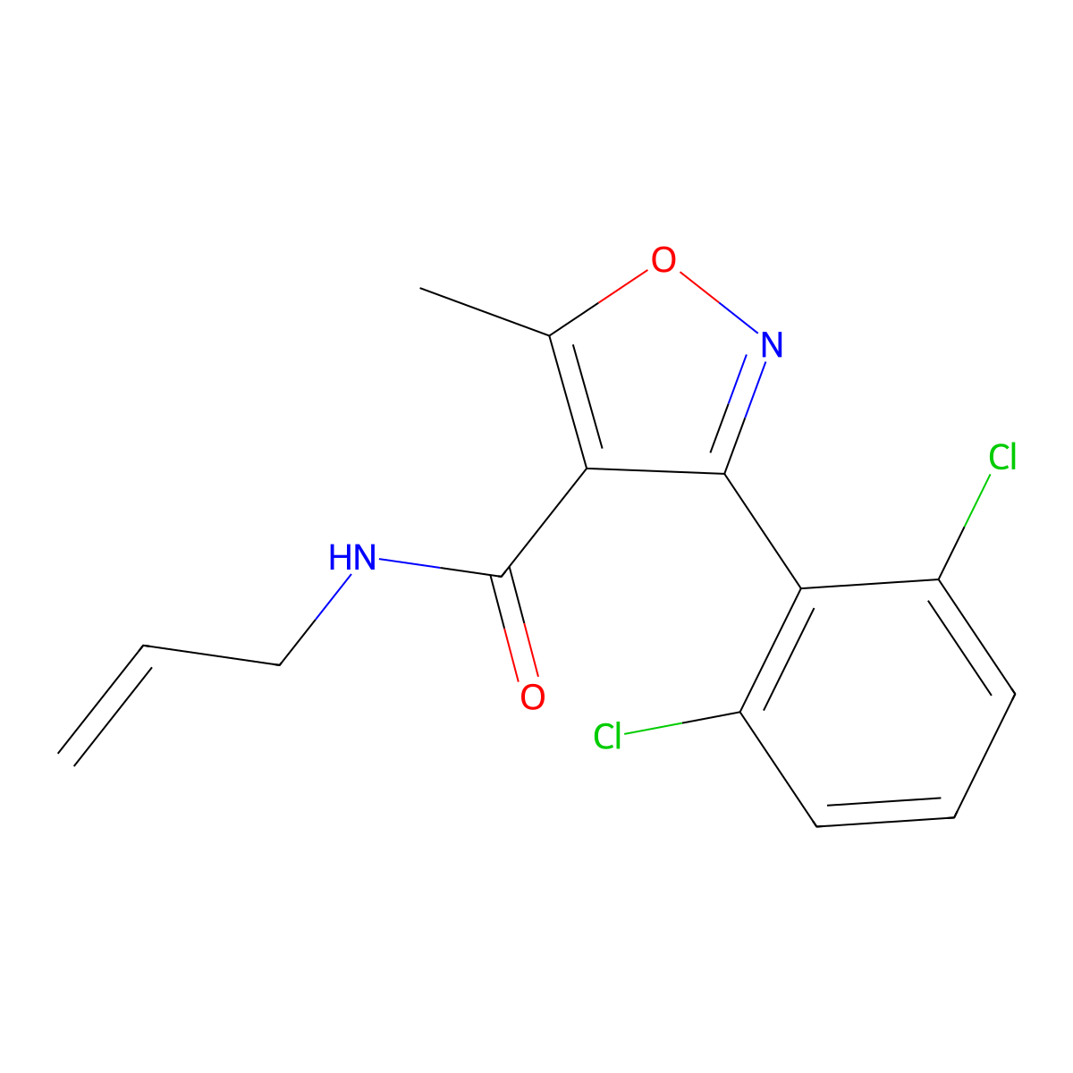 3-(2,6-dichlorophenyl)-5-methyl-N-prop-2-enyl-1,2-oxazole-4-carboxamide molecular structure, CAS 546069-32-3