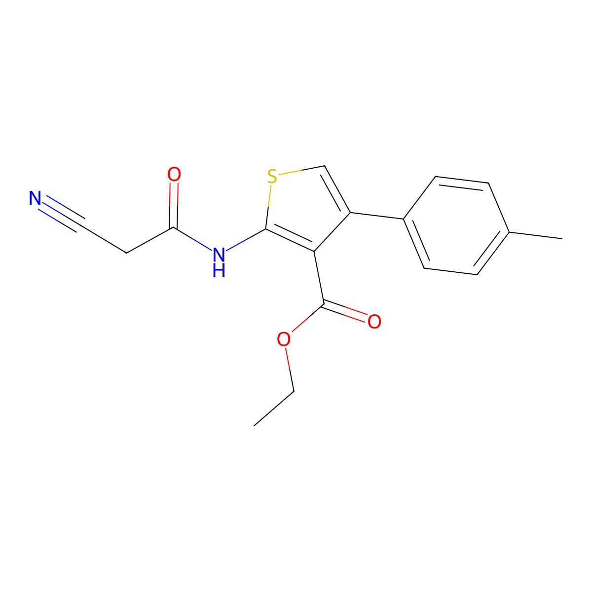 Ethyl 2-(2-cyanoacetamido)-4-(4-methylphenyl)thiophene-3-carboxylate molecular structure, CAS 546071-64-1