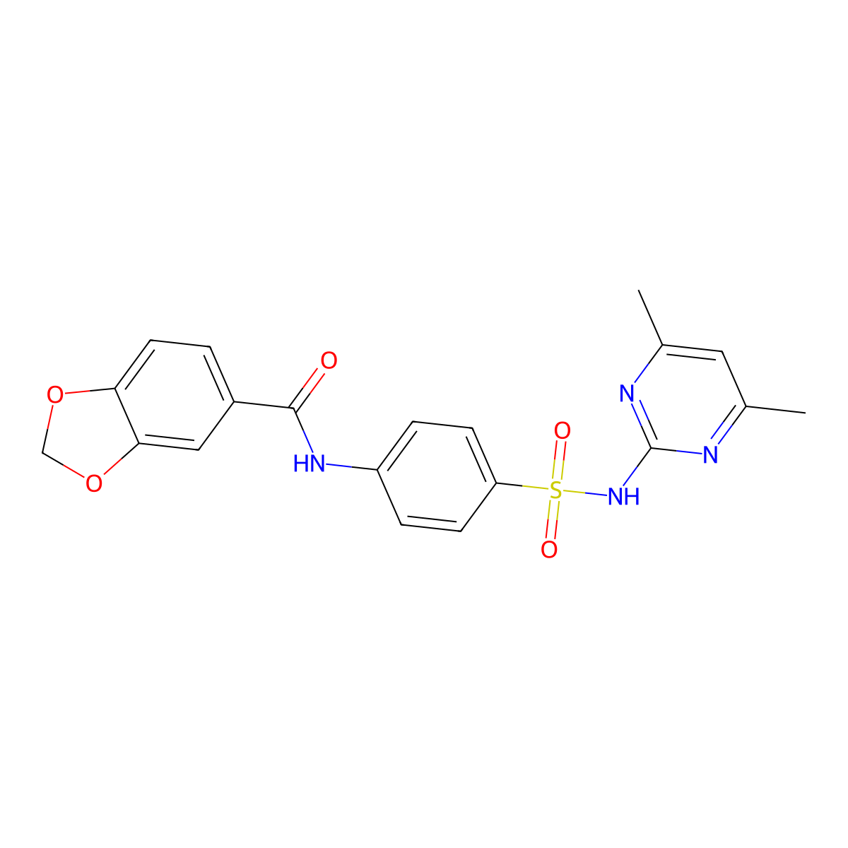 N-[4-[(4,6-dimethylpyrimidin-2-yl)sulfamoyl]phenyl]-1,3-benzodioxole-5-carboxamide molecular structure, CAS 546072-08-6