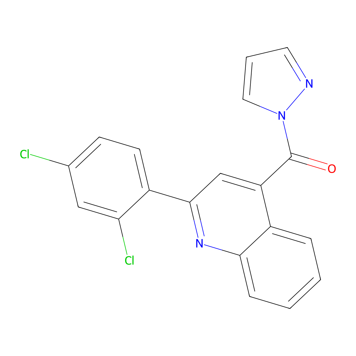 [2-(2,4-Dichlorophenyl)quinolin-4-yl]-pyrazol-1-ylmethanone molecular structure, CAS 546074-49-1