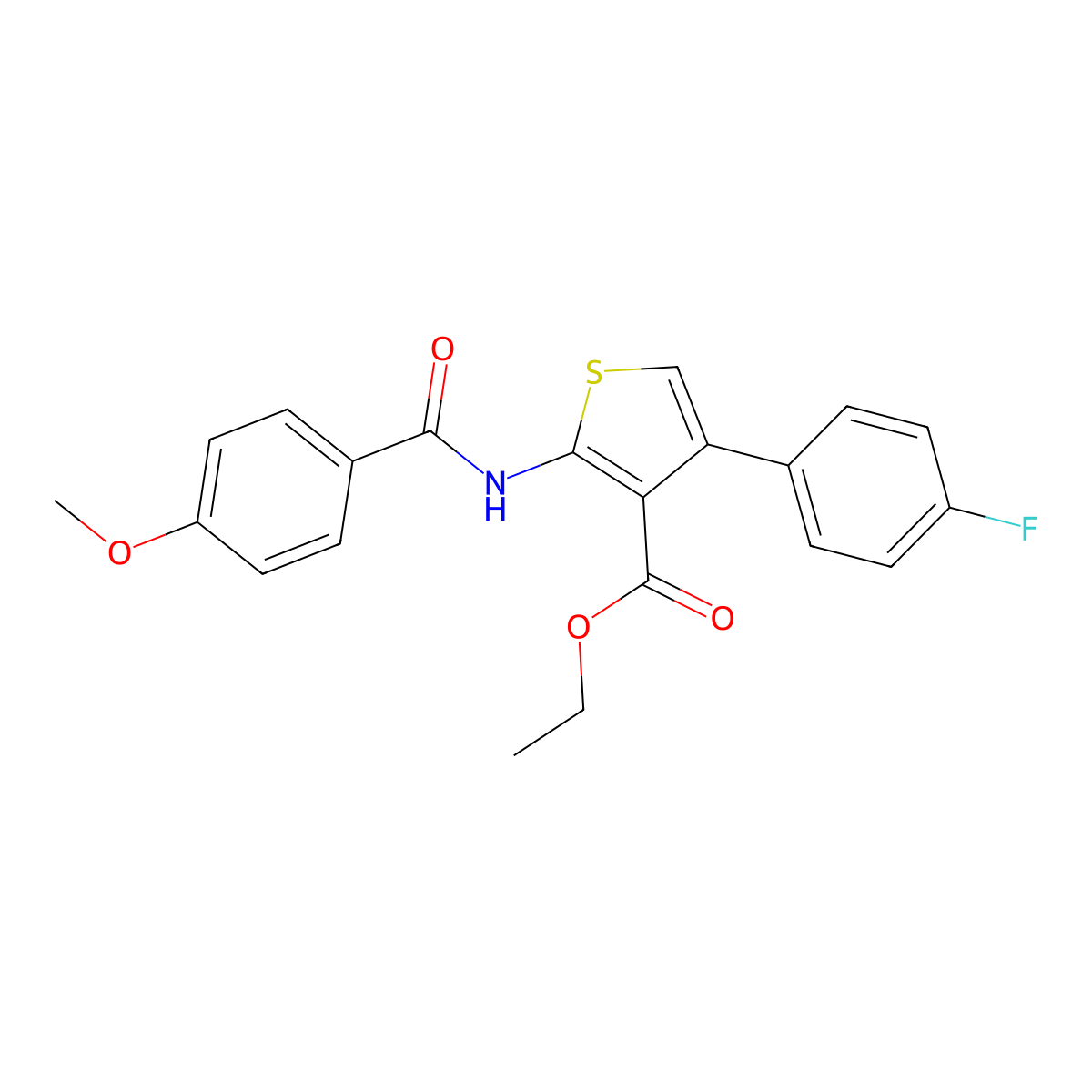 3-Thiophenecarboxylic acid, 4-(4-fluorophenyl)-2-[(4-methoxybenzoyl)amino]-, ethyl ester molecular structure, CAS 546075-18-7