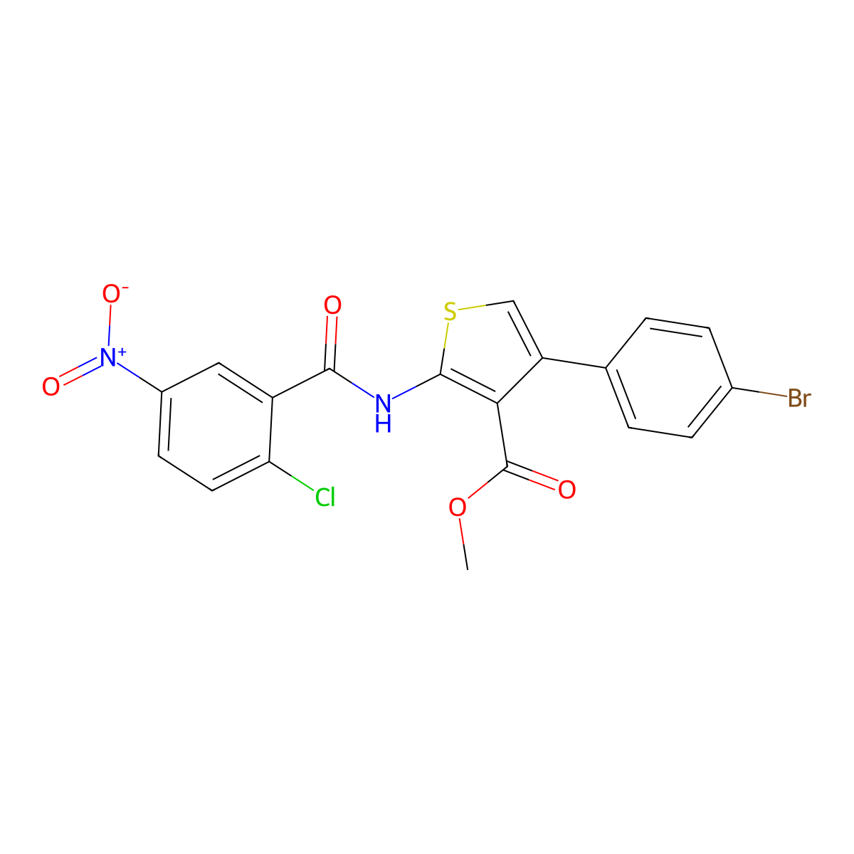 Methyl 4-(4-bromophenyl)-2-({2-chloro-5-nitrobenzoyl}amino)-3-thiophenecarboxylate molecular structure, CAS 546075-47-2