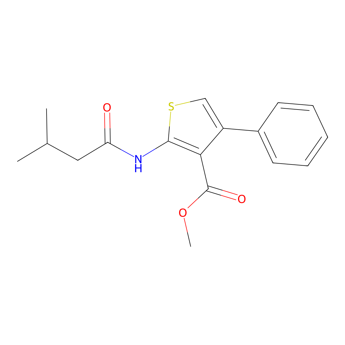 Methyl 2-(3-methylbutanoylamino)-4-phenylthiophene-3-carboxylate molecular structure, CAS 546077-86-5
