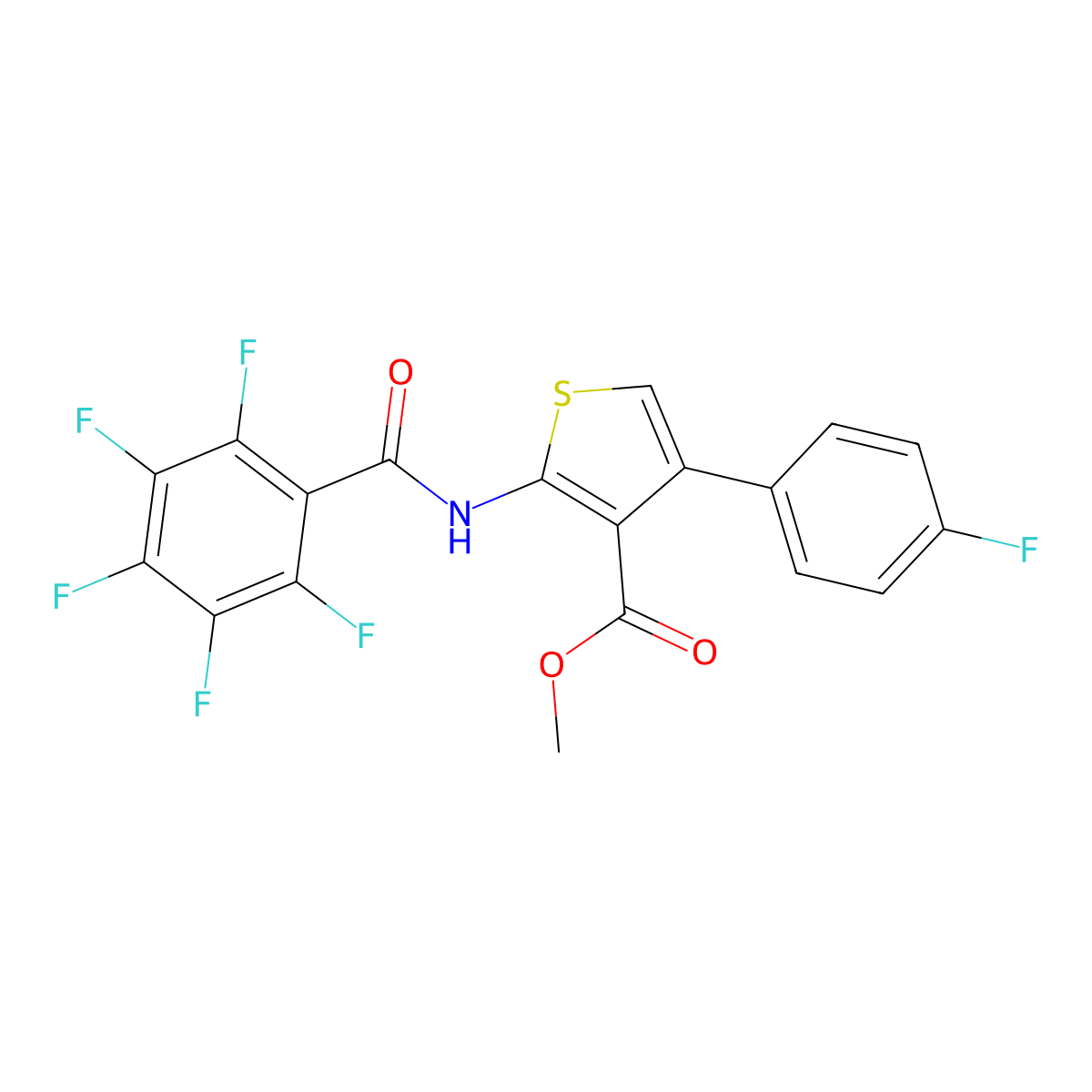 Methyl 4-(4-fluorophenyl)-2-[(2,3,4,5,6-pentafluorobenzoyl)amino]thiophene-3-carboxylate molecular structure, CAS 546079-33-8