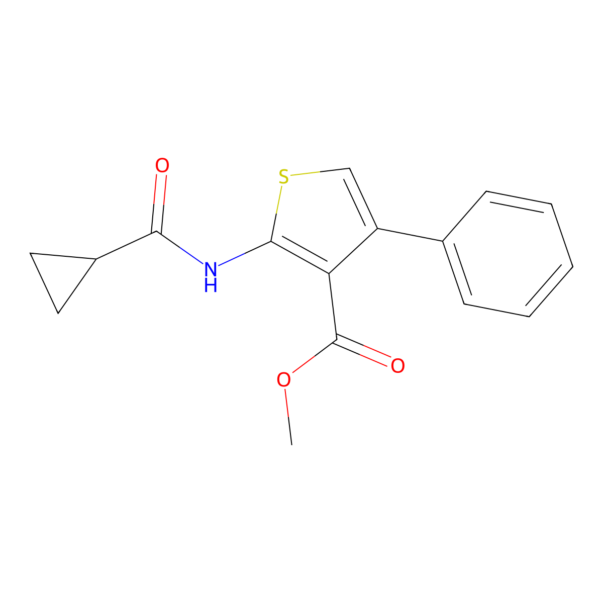 Methyl 2-[(cyclopropylcarbonyl)amino]-4-phenyl-3-thiophenecarboxylate molecular structure, CAS 546079-46-3