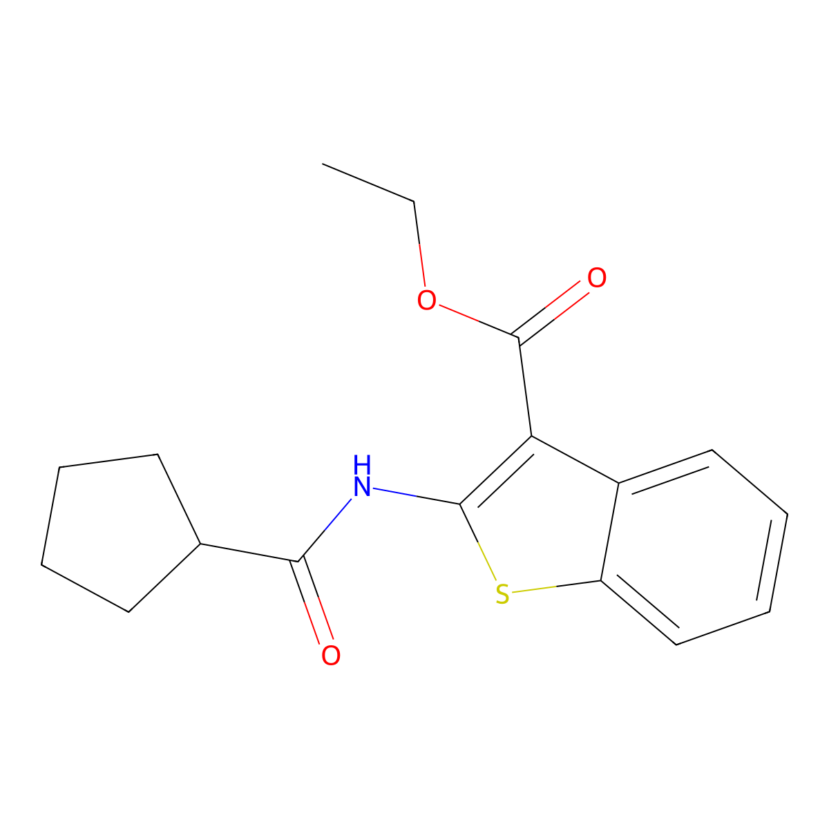 Ethyl 2-(cyclopentanecarboxamido)benzo[b]thiophene-3-carboxylate molecular structure, CAS 546079-75-8