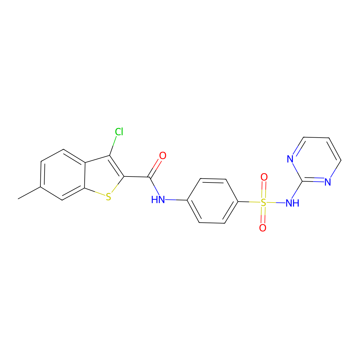 3-chloro-6-methyl-N-[4-(pyrimidin-2-ylsulfamoyl)phenyl]-1-benzothiophene-2-carboxamide molecular structure, CAS 546080-09-5