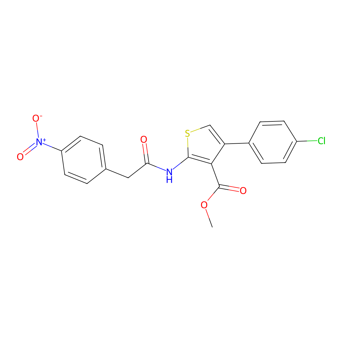 Methyl 4-(4-chlorophenyl)-2-[({4-nitrophenyl}acetyl)amino]-3-thiophenecarboxylate molecular structure, CAS 546084-01-9