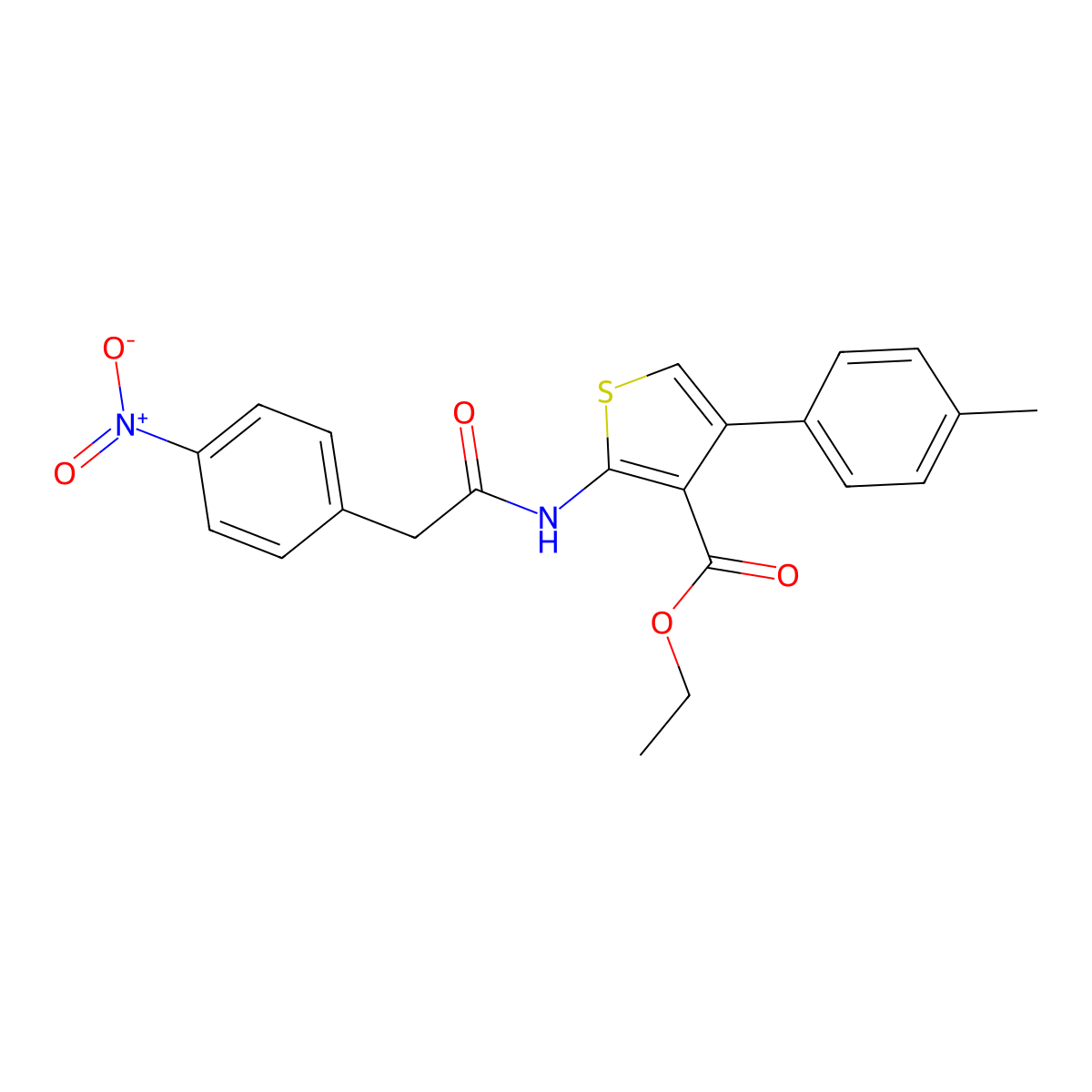 Ethyl 2-[({4-nitrophenyl}acetyl)amino]-4-(4-methylphenyl)-3-thiophenecarboxylate molecular structure, CAS 546084-02-0