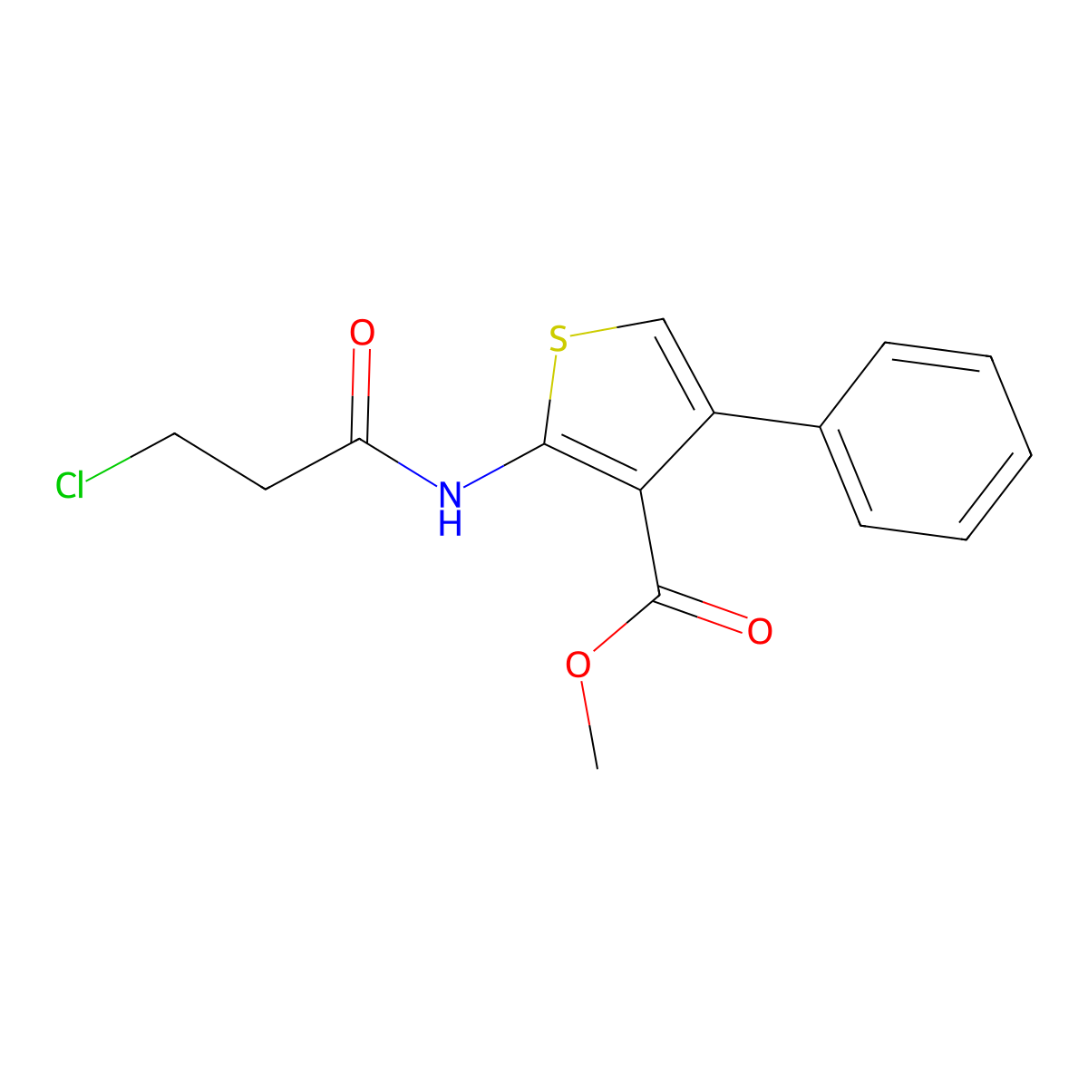Methyl 2-(3-chloropropanamido)-4-phenylthiophene-3-carboxylate molecular structure, CAS 546090-24-8