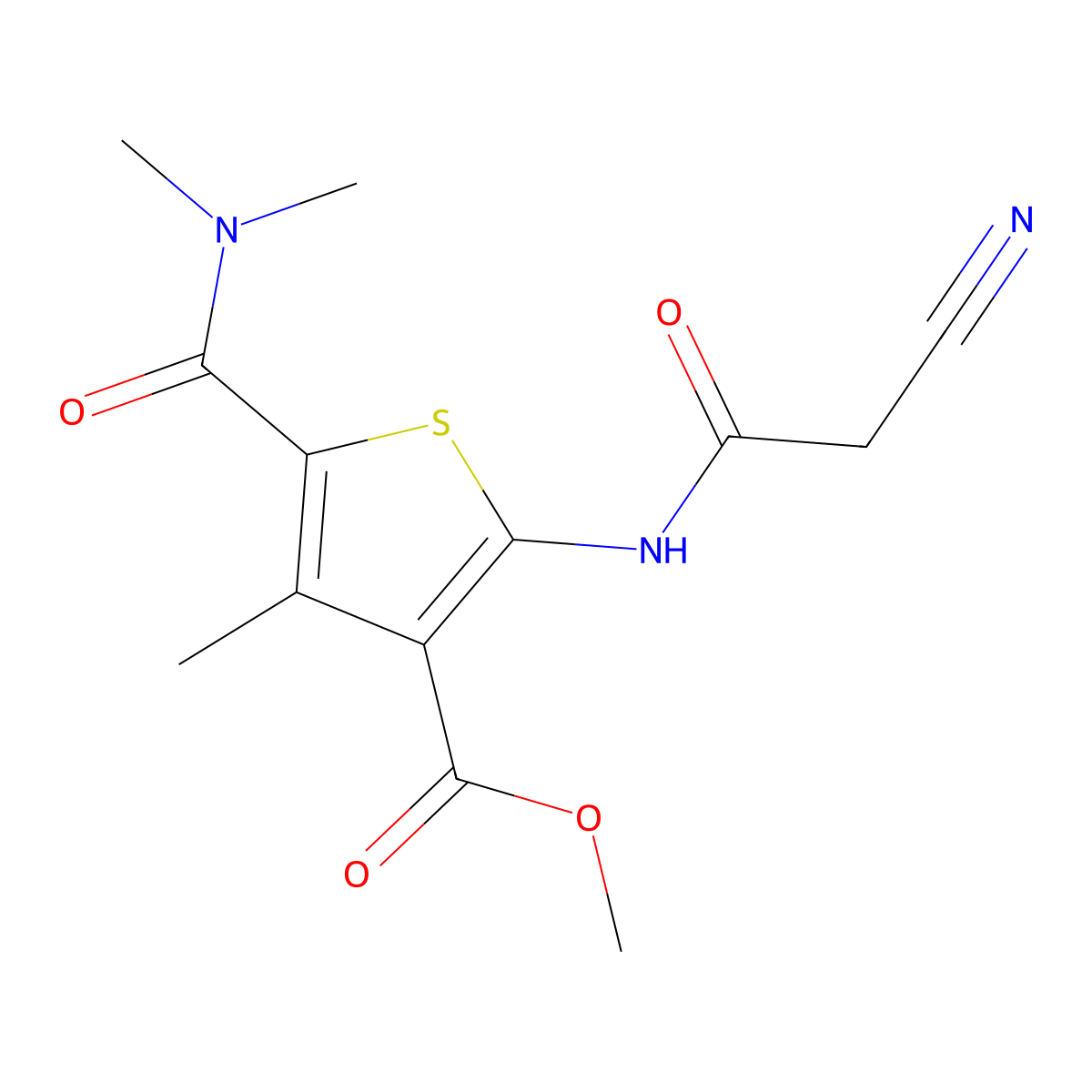 Methyl 2-[(cyanoacetyl)amino]-5-[(dimethylamino)-carbonyl]-4-methylthiophene-3-carboxylate molecular structure, CAS 546090-59-9