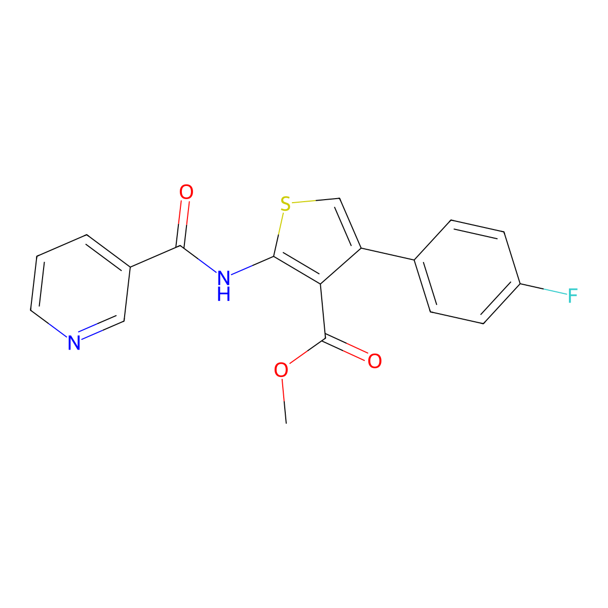 Methyl 4-(4-fluorophenyl)-2-(3-pyridylcarbonylamino)thiophene-3-carboxylate molecular structure, CAS 546090-73-7