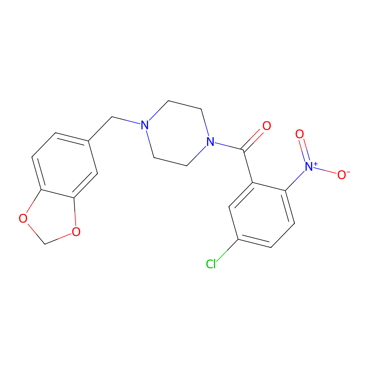 [4-(1,3-Benzodioxol-5-ylmethyl)piperazin-1-yl]-(5-chloro-2-nitrophenyl)methanone molecular structure, CAS 546096-78-0