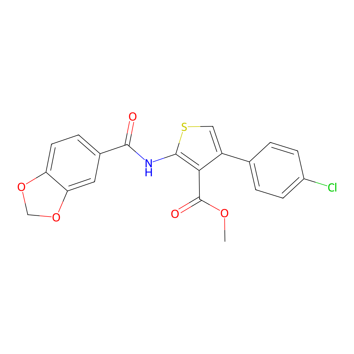 Methyl 2-(1,3-benzodioxole-5-carbonylamino)-4-(4-chlorophenyl)thiophene-3-carboxylate molecular structure, CAS 546100-02-1