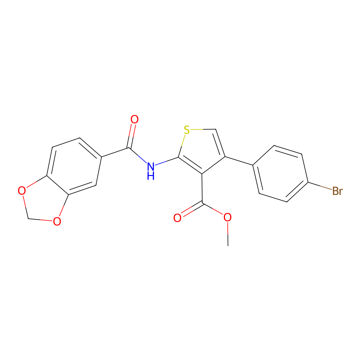 Methyl 2-(1,3-benzodioxole-5-carbonylamino)-4-(4-bromophenyl)thiophene-3-carboxylate molecular structure, CAS 546100-03-2