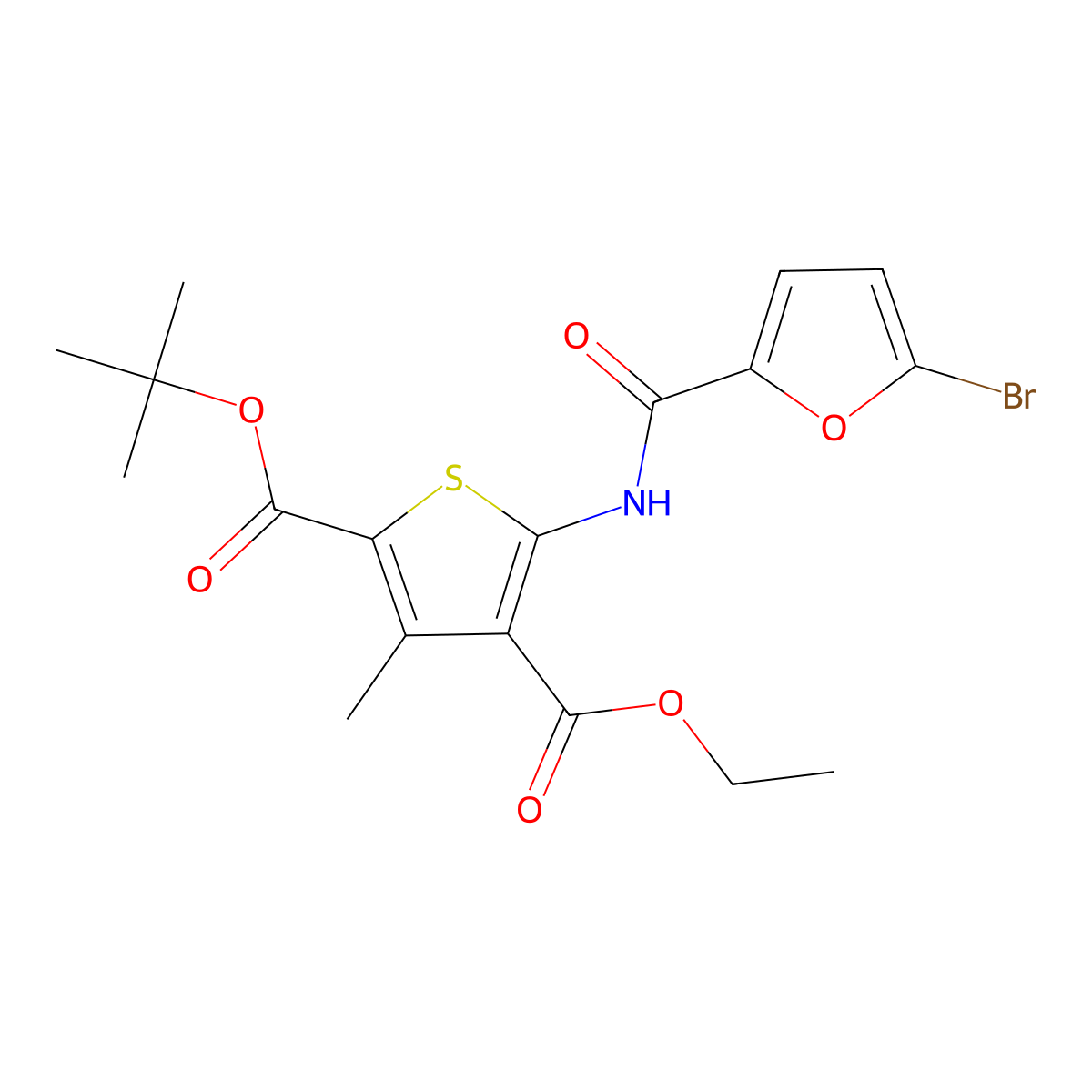 2-Tert-butyl 4-ethyl 5-[(5-bromo-2-furoyl)amino]-3-methyl-2,4-thiophenedicarboxylate molecular structure, CAS 546100-36-1