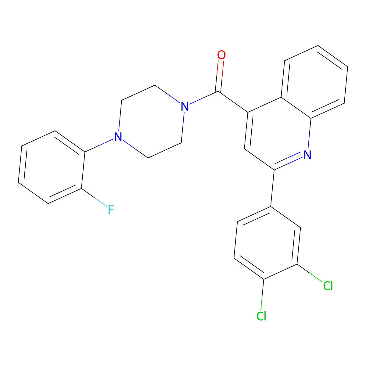 [2-(3,4-Dichlorophenyl)quinolin-4-yl]-[4-(2-fluorophenyl)piperazin-1-yl]methanone molecular structure, CAS 546104-57-8