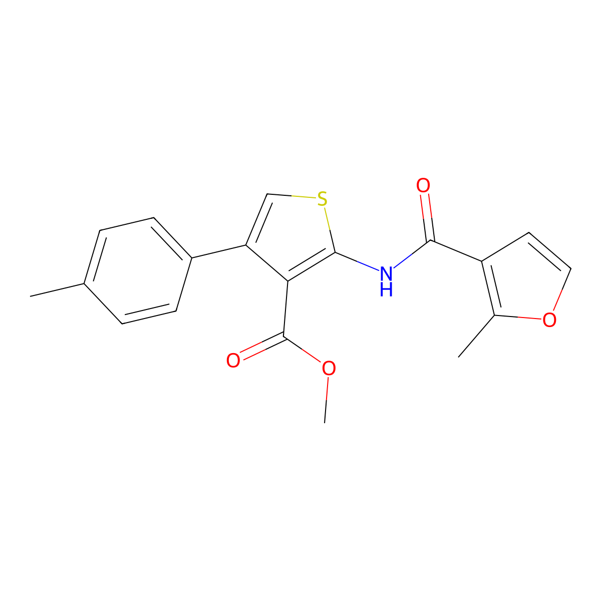 Methyl 2-[(2-methyl-3-furoyl)amino]-4-(4-methylphenyl)-3-thiophenecarboxylate molecular structure, CAS 546104-84-1