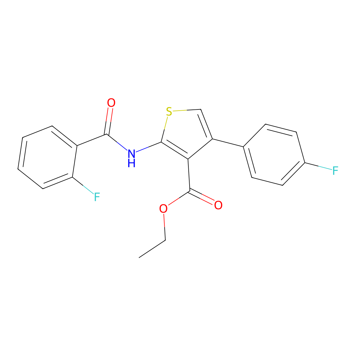 Ethyl 2-[(2-fluorobenzoyl)amino]-4-(4-fluorophenyl)-3-thiophenecarboxylate molecular structure, CAS 546106-11-0