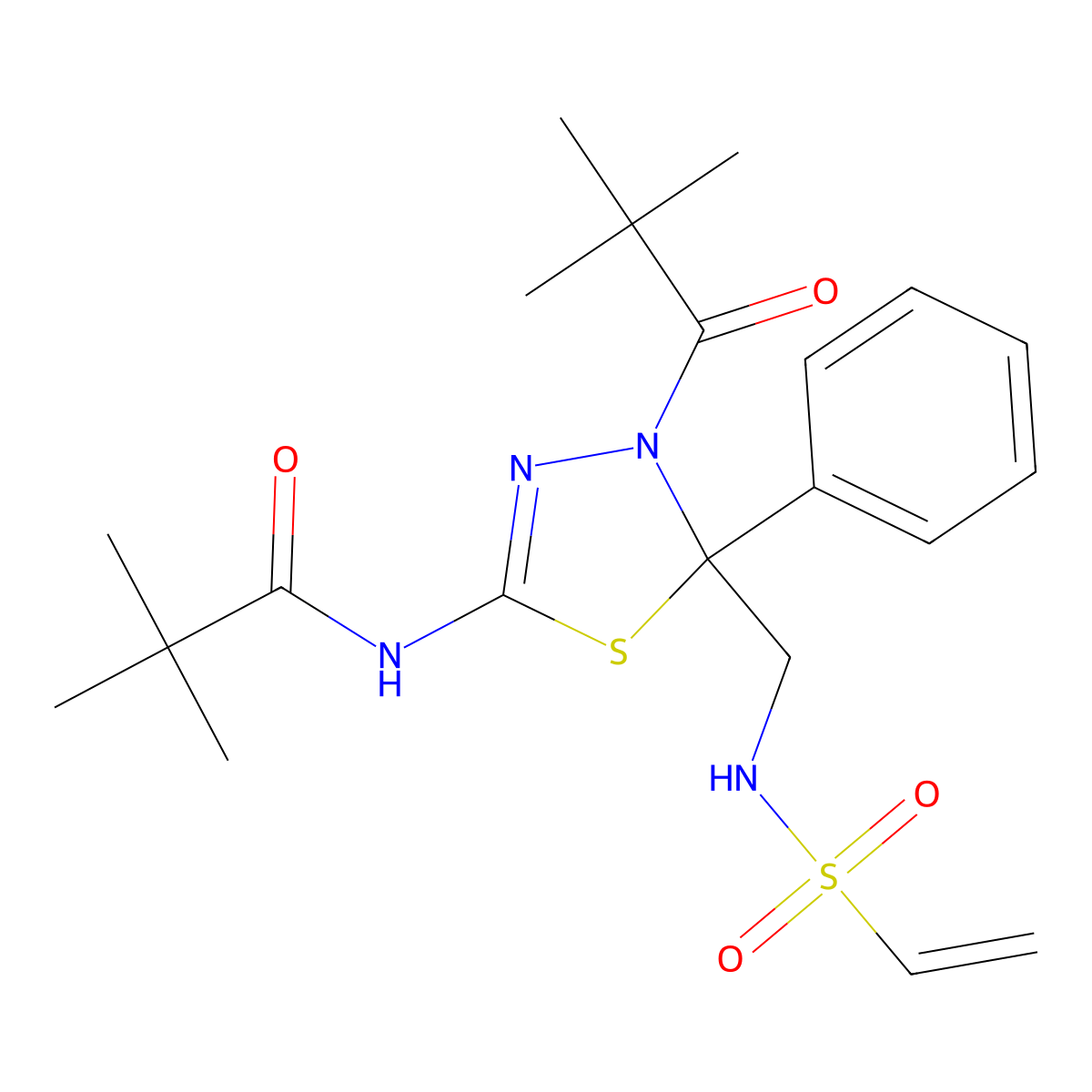 N-(5-phenyl-4-pivaloyl-5-(vinylsulfonamidomethyl)-4,5-dihydro-1,3,4-thiadiazol-2-yl)pivalamide molecular structure, CAS 546111-92-6