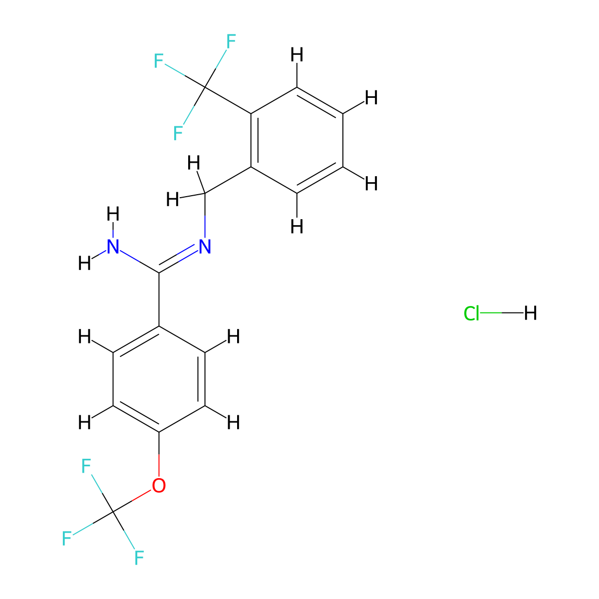 4-(trifluoromethoxy)-N'-{[2-(trifluoromethyl)phenyl]methyl}benzene-1-carboximidamide hydrochloride molecular structure, CAS 546114-56-1