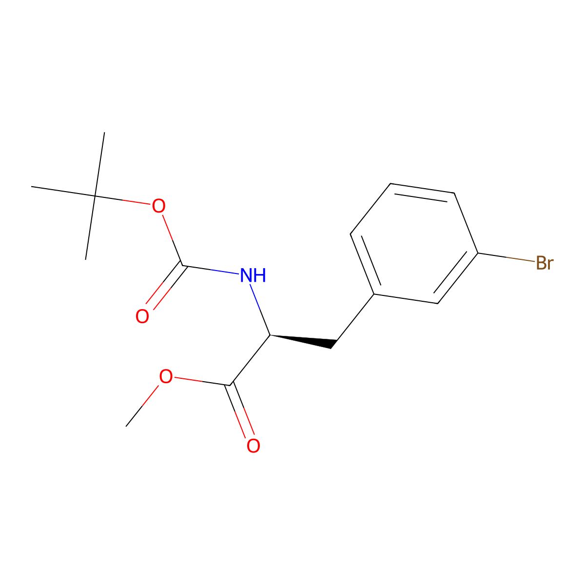 (S)-methyl 3-(3-bromophenyl)-2-((tert-butoxycarbonyl)amino)propanoate molecular structure, CAS 546115-43-9