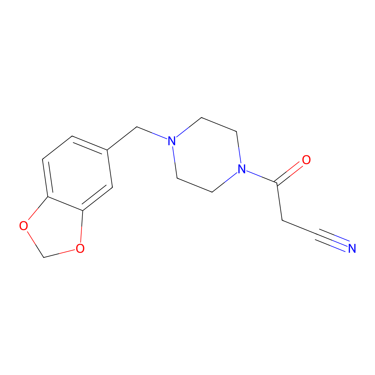 3-[4-(1,3-Benzodioxol-5-ylmethyl)piperazin-1-yl]-3-oxopropanenitrile molecular structure, CAS 546116-57-8