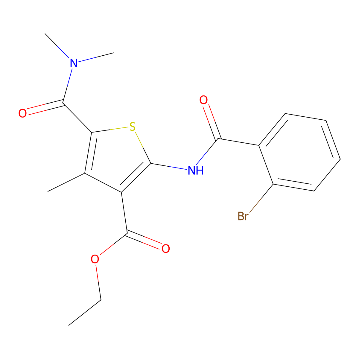 Ethyl 2-[(2-bromobenzoyl)amino]-5-(dimethylcarbamoyl)-4-methylthiophene-3-carboxylate molecular structure, CAS 546119-76-0