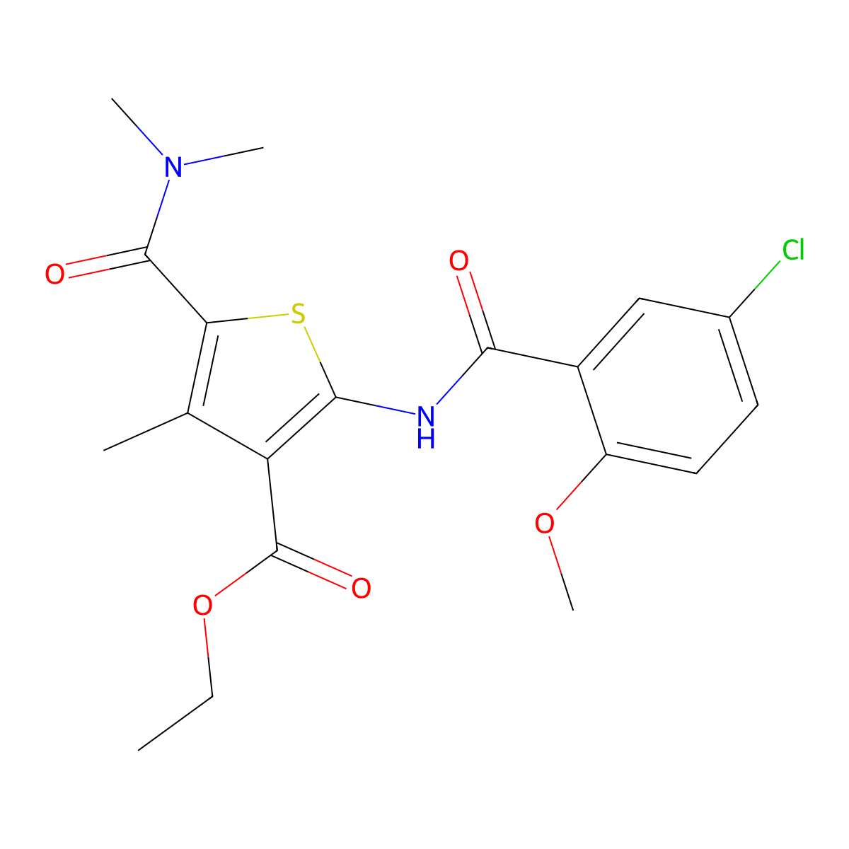 Ethyl 2-[(5-chloro-2-methoxybenzoyl)amino]-5-(dimethylcarbamoyl)-4-methylthiophene-3-carboxylate molecular structure, CAS 546119-98-6