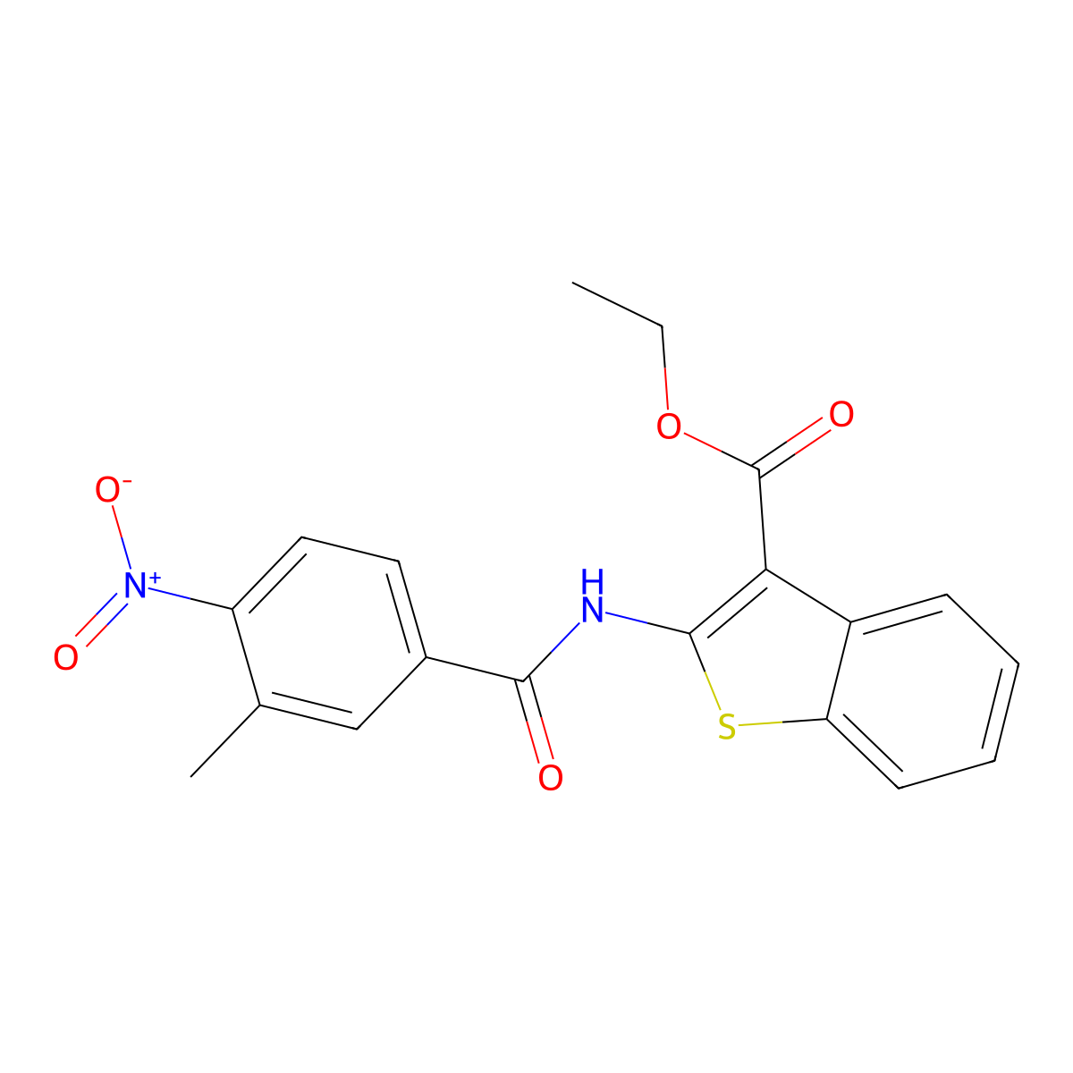 Ethyl 2-[(3-methyl-4-nitrobenzoyl)amino]-1-benzothiophene-3-carboxylate molecular structure, CAS 546120-42-7