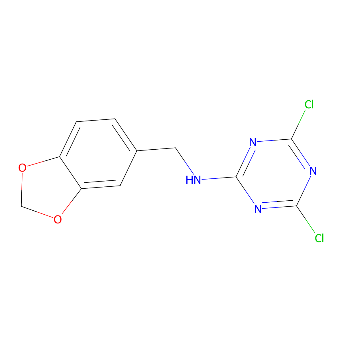 N-[(2H-1,3-benzodioxol-5-yl)methyl]-4,6-dichloro-1,3,5-triazin-2-amine molecular structure, CAS 546140-75-4