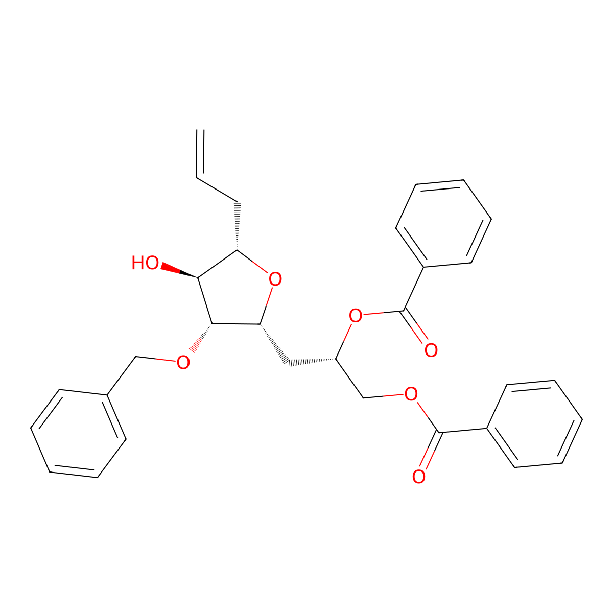 (S)-3-((2R,3R,4S,5S)-5-Allyl-3-(benzyloxy)-4-hydroxytetrahydrofuran-2-yl)propane-1,2-diyl dibenzoate molecular structure, CAS 546141-24-6