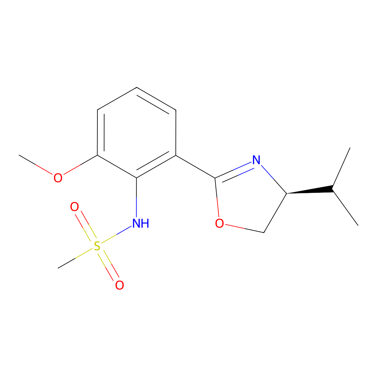 (S)-N-(2-(4-isopropyl-4,5-dihydrooxazol-2-yl)-6-methoxyphenyl)methanesulfonamide molecular structure, CAS 546141-34-8