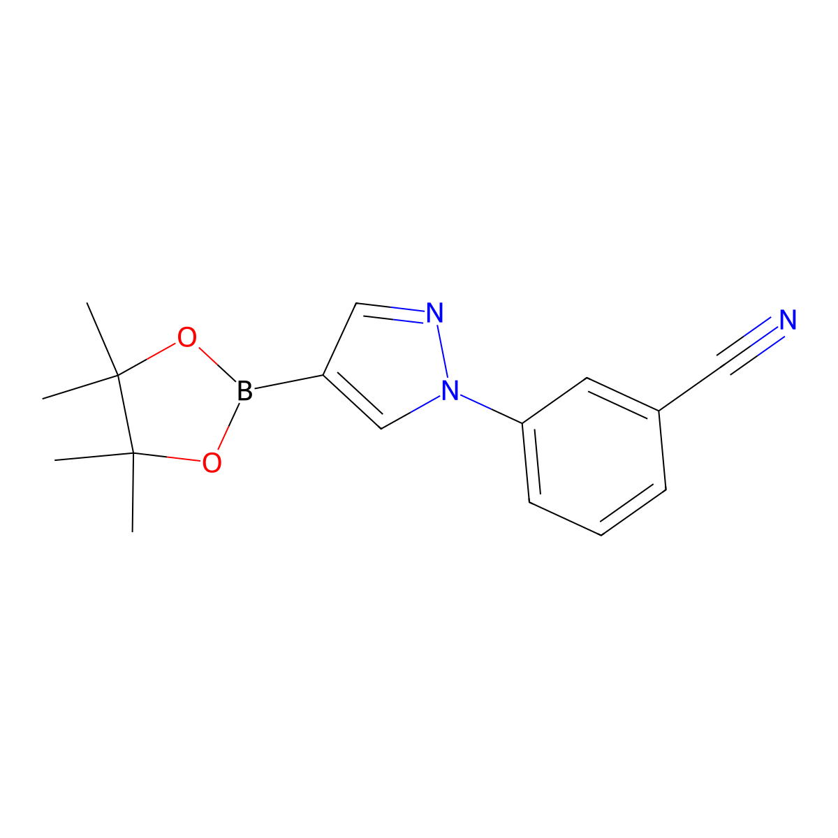 3-(4-(4,4,5,5-Tetramethyl-1,3,2-dioxaborolan-2-yl)-1H-pyrazol-1-yl)benzonitrile molecular structure, CAS 546142-08-9