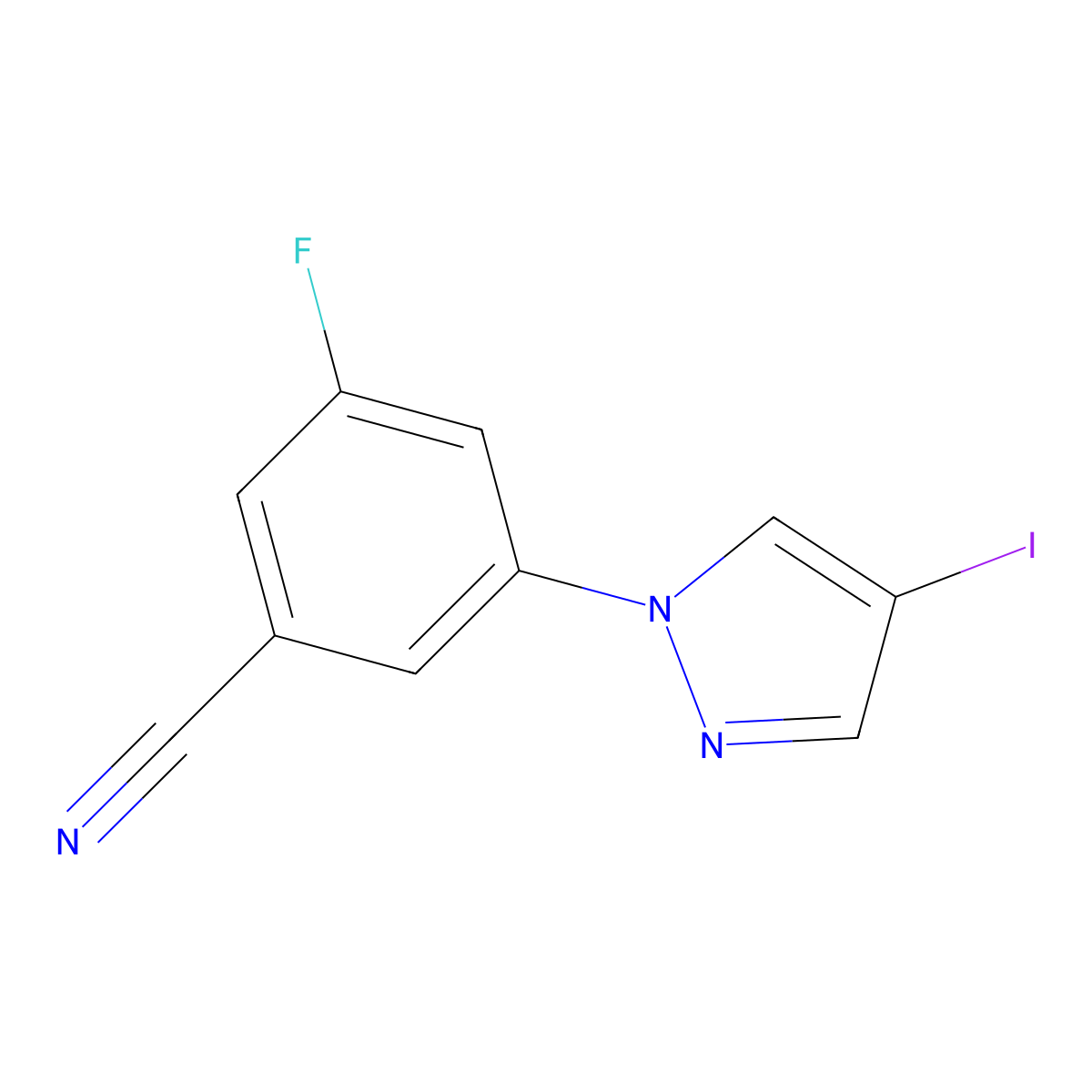 3-fluoro-5-(4-iodo-1H-pyrazol-1-yl)benzonitrile molecular structure, CAS 546142-11-4