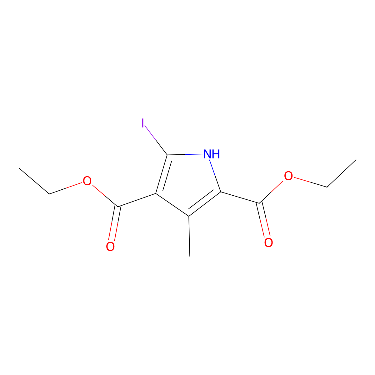 Diethyl 5-iodo-3-methyl-1h-pyrrole-2,4-dicarboxylate molecular structure, CAS 5462-34-0