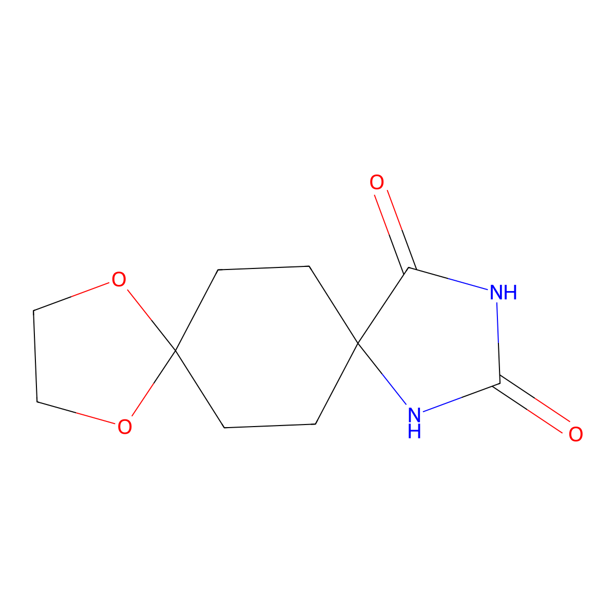 9,12-Dioxa-1,3-diazadispiro(4.2.4.2)tetradecane-2,4-dione molecular structure, CAS 54621-17-9