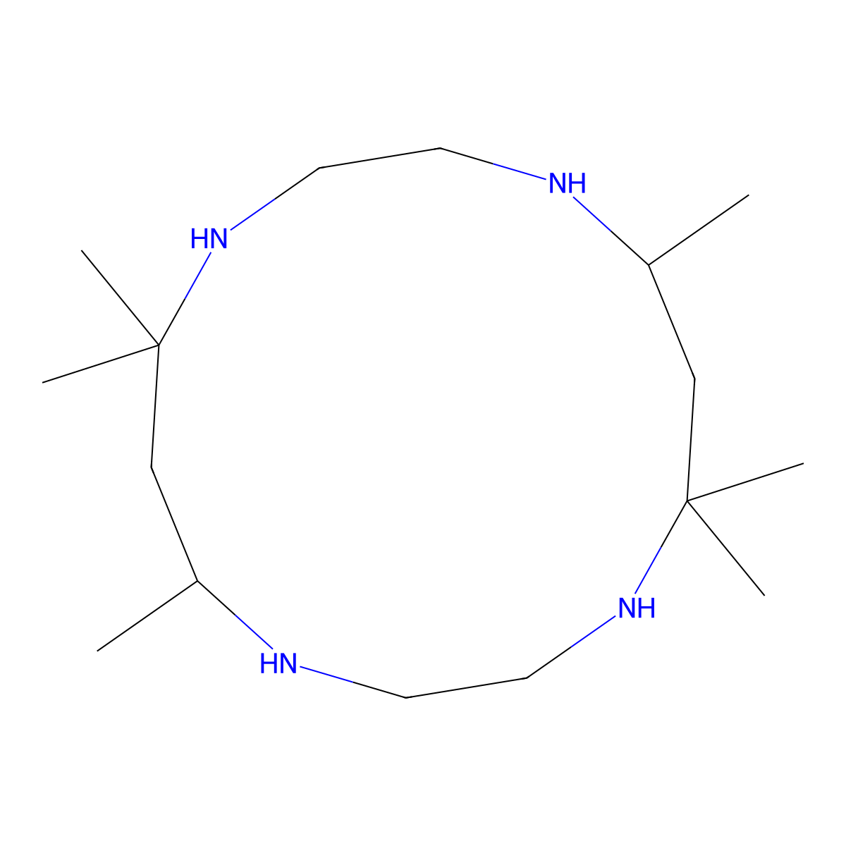 5,5,7,12,12,14-Hexamethyl-1,4,8,11-tetrazacyclotetradecane molecular structure, CAS 54622-44-5