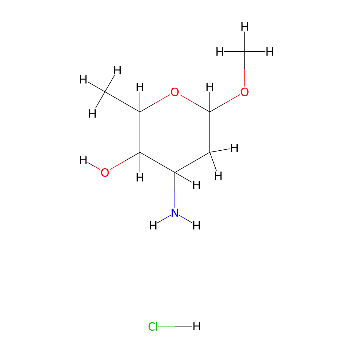 (2S,3S,4S,6S)-4-Amino-6-methoxy-2-methyltetrahydro-2H-pyran-3-ol hydrochloride molecular structure, CAS 54623-24-4
