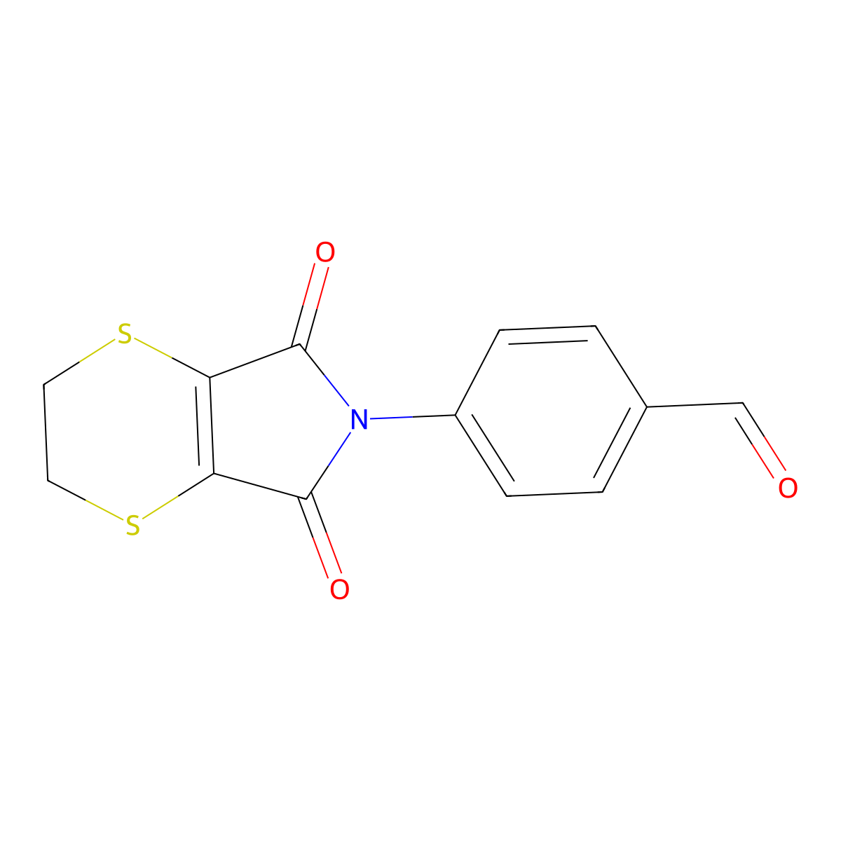 Benzaldehyde, 4-(2,3,5,7-tetrahydro-5,7-dioxo-6H-1,4-dithiino(2,3-c)pyrrol-6-yl)- molecular structure, CAS 54627-05-3