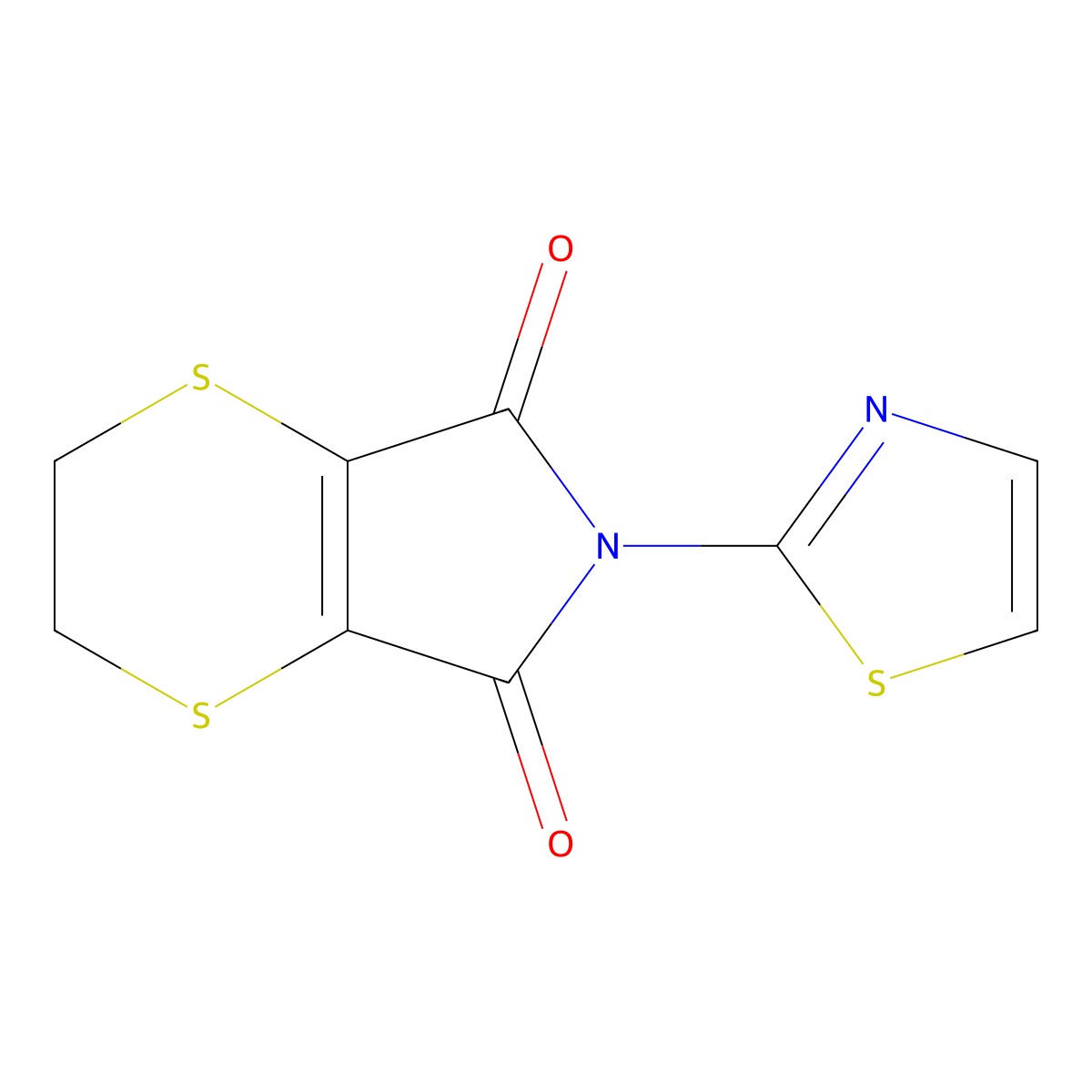 5H-1,4-Dithiino(2,3-c)pyrrole-5,7(6H)-dione, 2,3-dihydro-6-(2-thiazolyl)- molecular structure, CAS 54627-06-4
