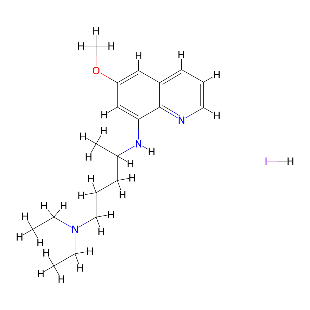 Pamaquine hydriodide molecular structure, CAS 5463-14-9