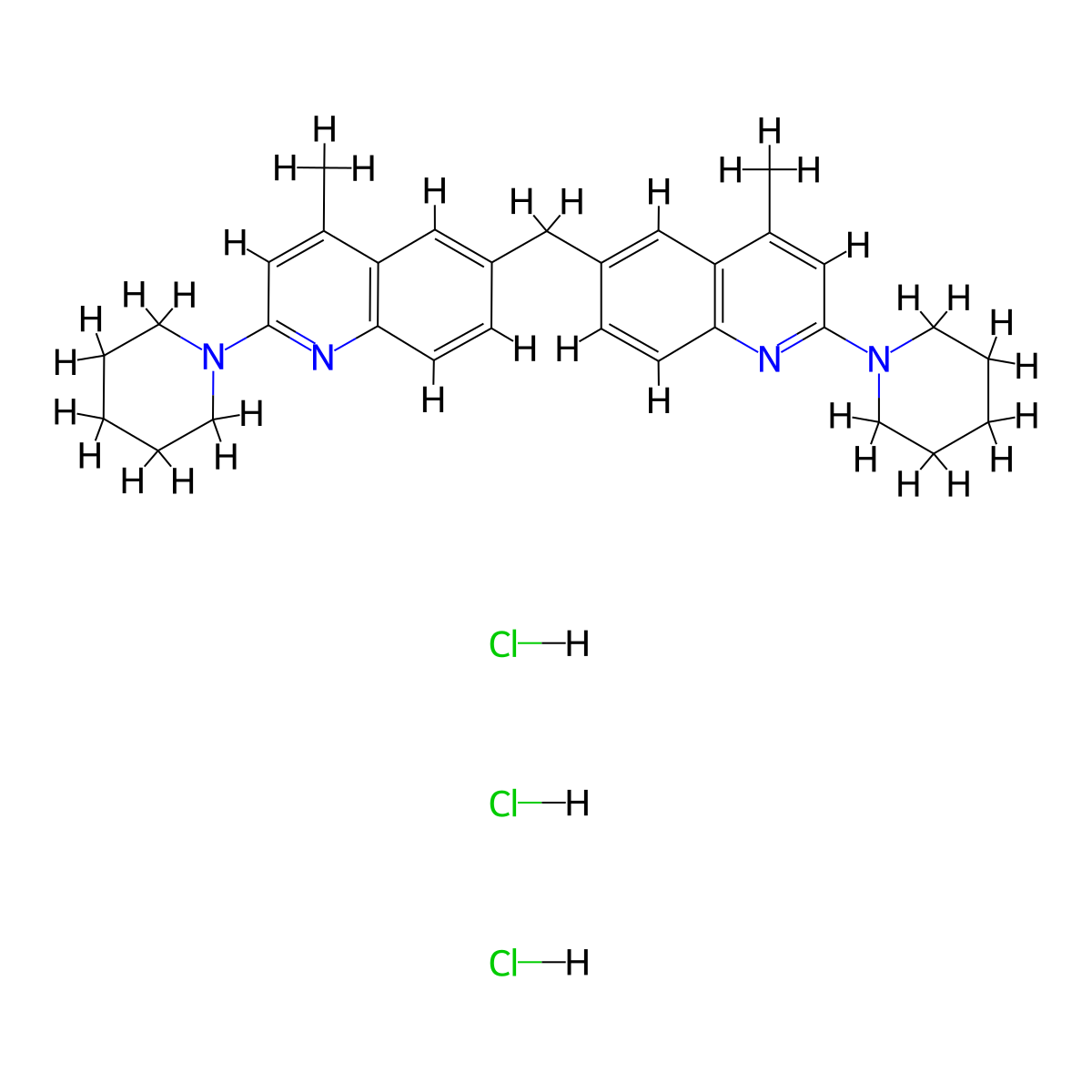 6,6-Methylenebis[4-methyl-2-(1-piperidinyl)-quinoline trihydrochloride molecular structure, CAS 5463-36-5