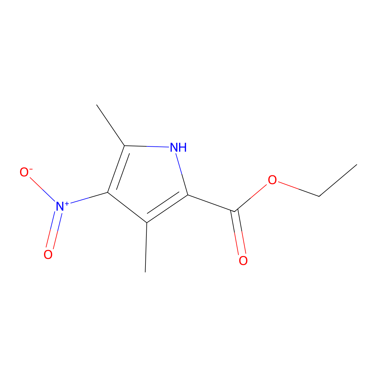 1H-Pyrrole-2-carboxylic acid, 3,5-dimethyl-4-nitro-, ethyl ester molecular structure, CAS 5463-44-5