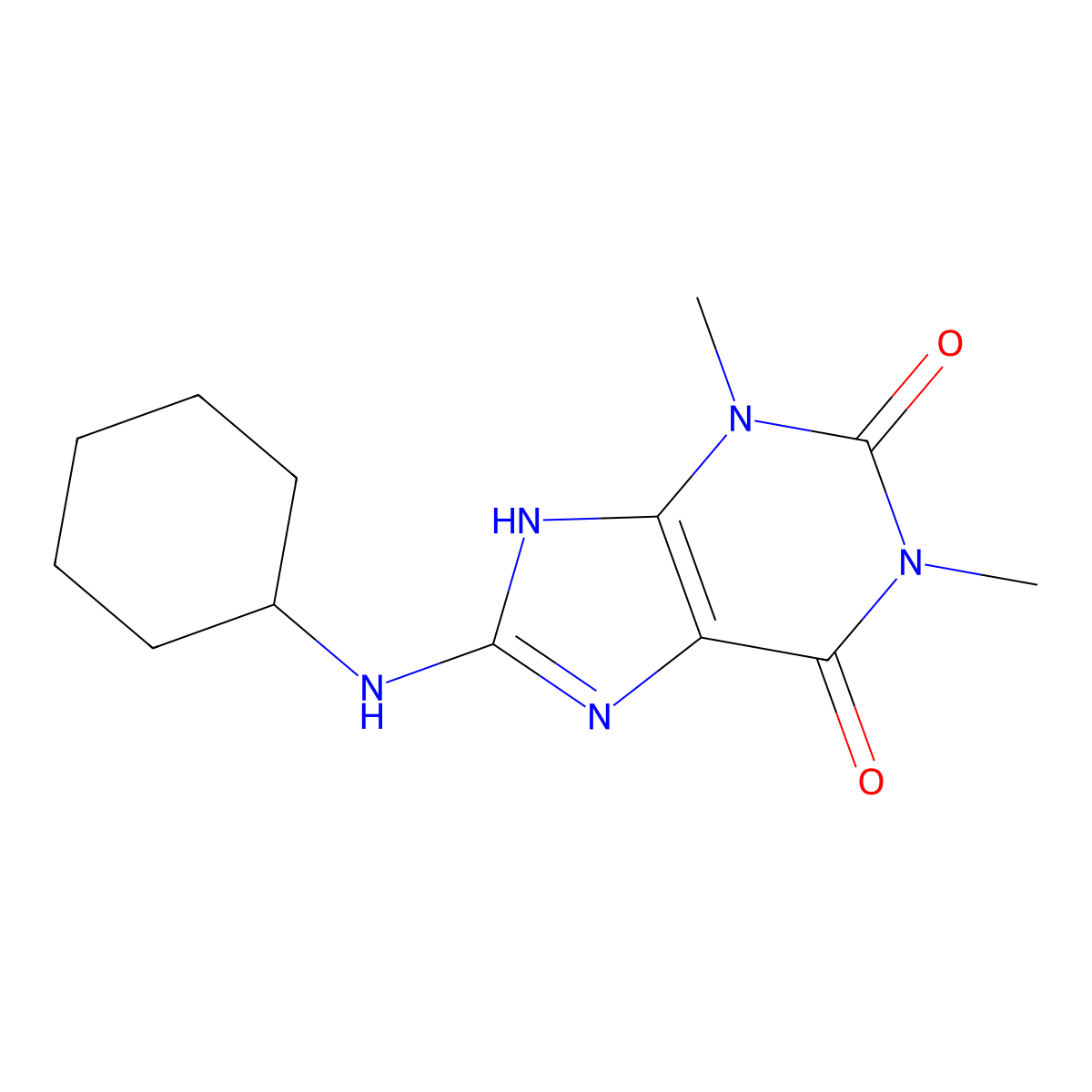 8-(cyclohexylamino)-1,3-dimethyl-3,7-dihydro-1H-purine-2,6-dione molecular structure, CAS 5463-55-8