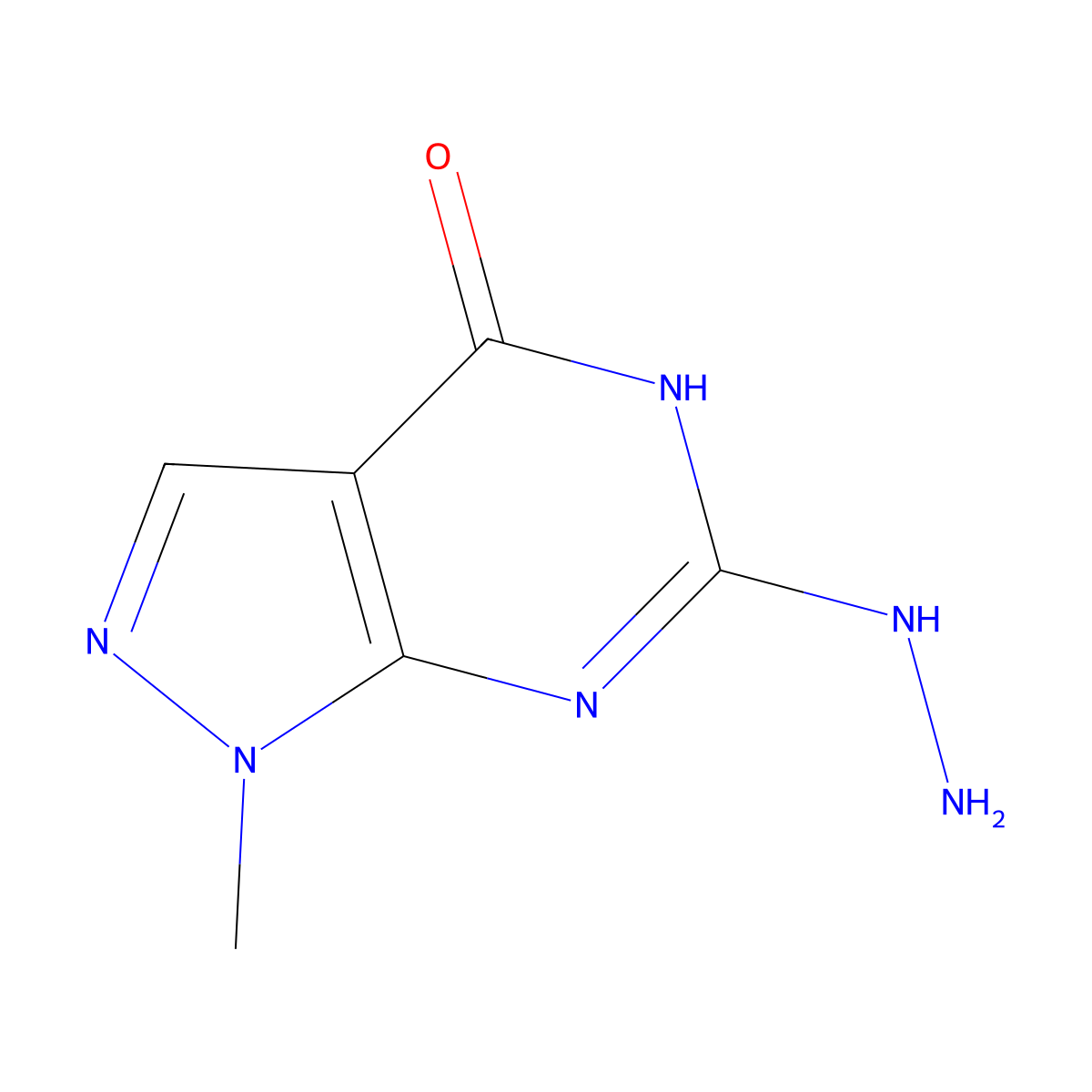 6-Hydrazinyl-1,5-dihydro-1-methyl-4H-pyrazolo(3,4-d)pyrimidin-4-one molecular structure, CAS 5463-93-4