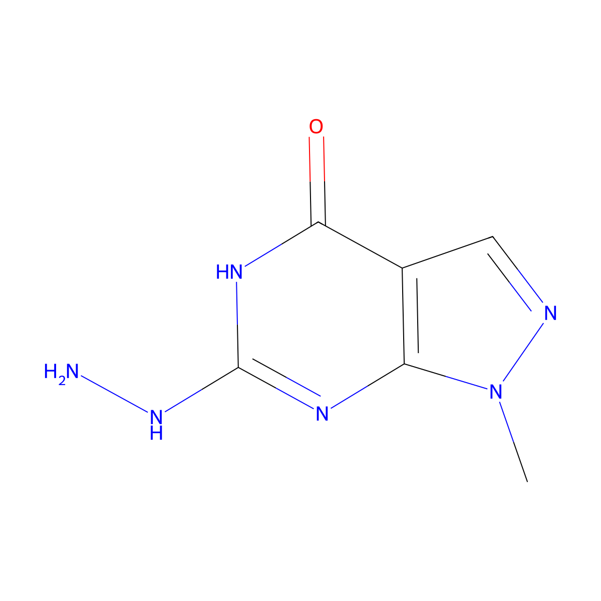 6-Hydrazinyl-1,5-dihydro-1-methyl-4H-pyrazolo(3,4-d)pyrimidin-4-one molecular structure, CAS 5463-93-4
