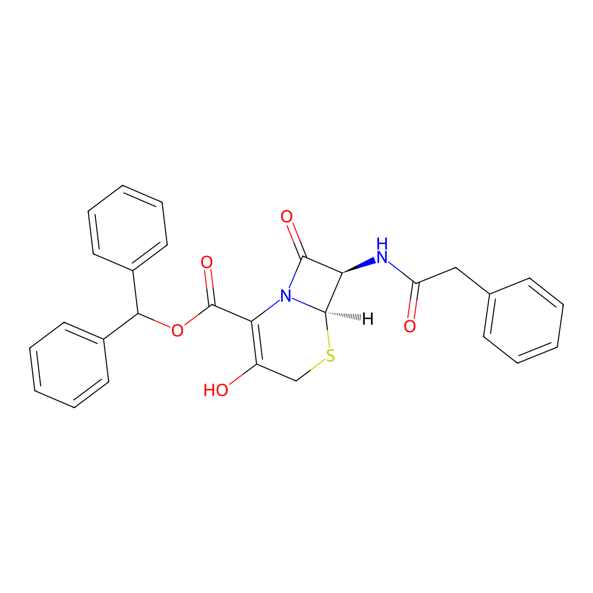 (6R,7R)-benzhydryl 3-hydroxy-8-oxo-7-(2-phenylacetamido)-5-thia-1-azabicyclo(4.2.0)oct-2-ene-2-carboxylate molecular structure, CAS 54639-48-4