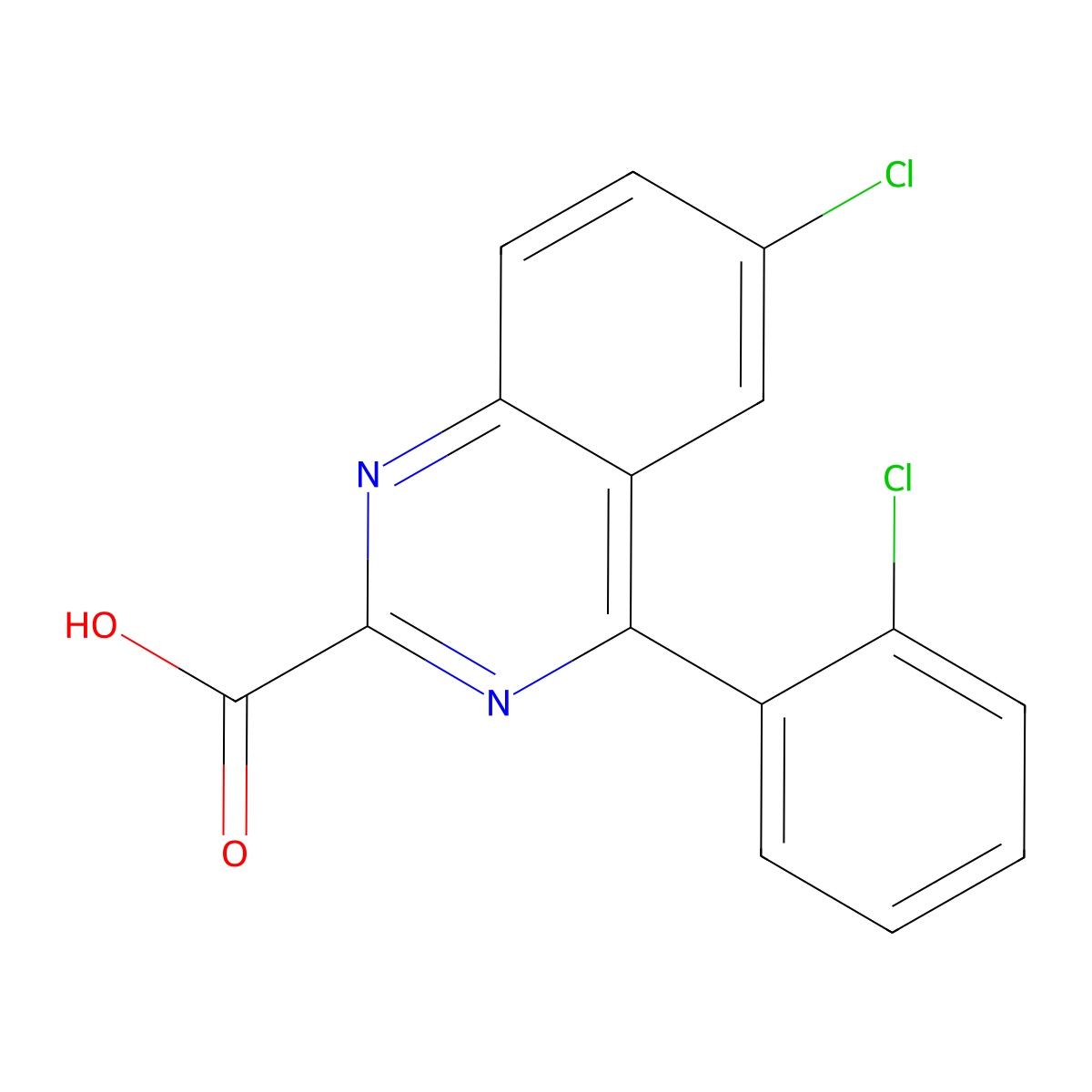6-Chloro-4-(o-chlorophenyl)-2-quinazolinecarboxylic acid molecular structure, CAS 54643-79-7